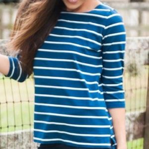 Navy and white striped 3/4 sleeve top